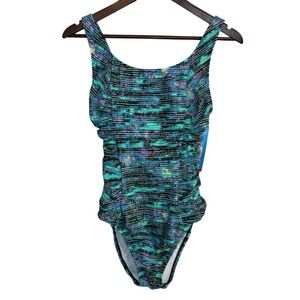NWT Speedo one piece swim suit women's 8 abstract shirred princess sexy slimming